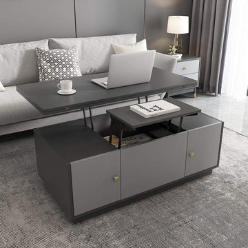 Modern Gray Multifunctional Square Lift-top Coffee Table-Coffee Tables,Furniture,Living Room Furniture
